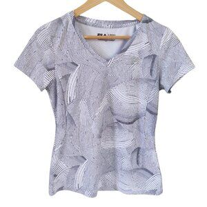 FILA Black and White Stripe Pattern Running T-Shirt Small